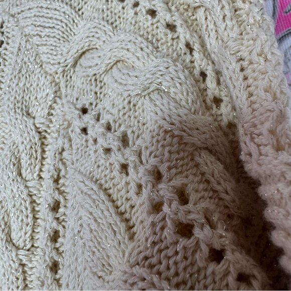 Dress sparkly knit crochet gold beige stretchy shimmer glitter swoop cuffs cute - Picture 10 of 11